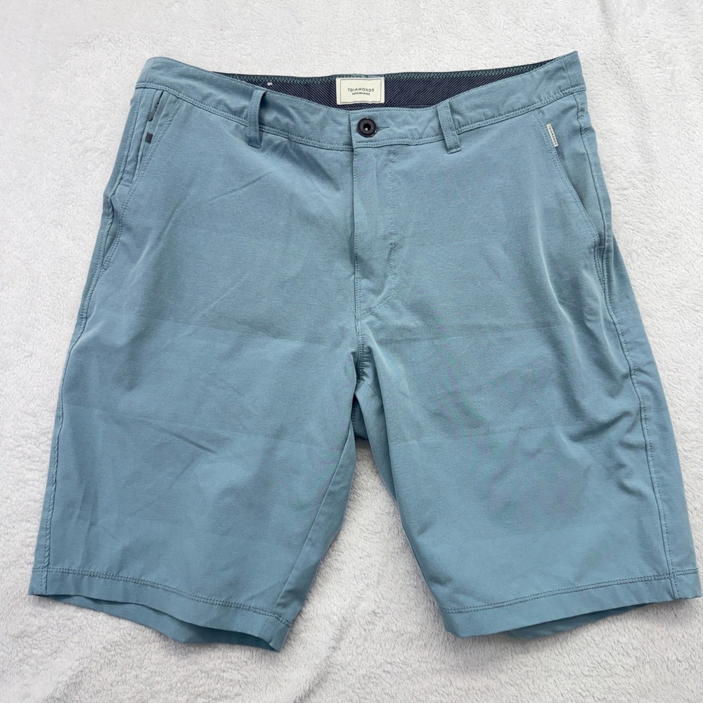 7 Diamonds Shorts Mens 32 Blue Performance Flat Front Stretch Tech Pocket